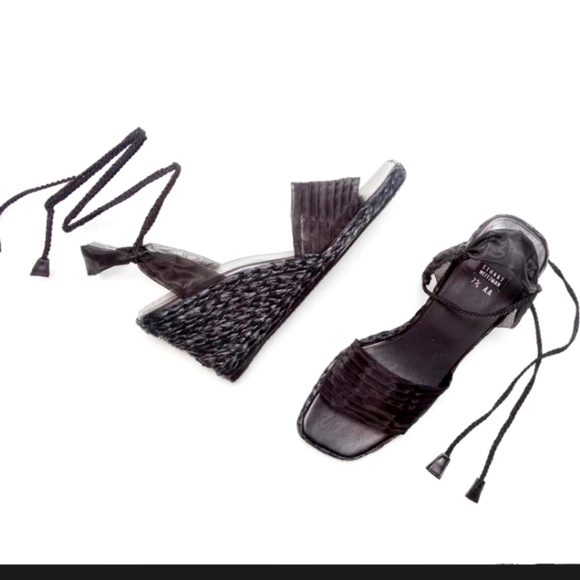 STUART WEITZMAN Vintage Black Espadrilles lace up Heel Wedges. Size 7 - Picture 2 of 16